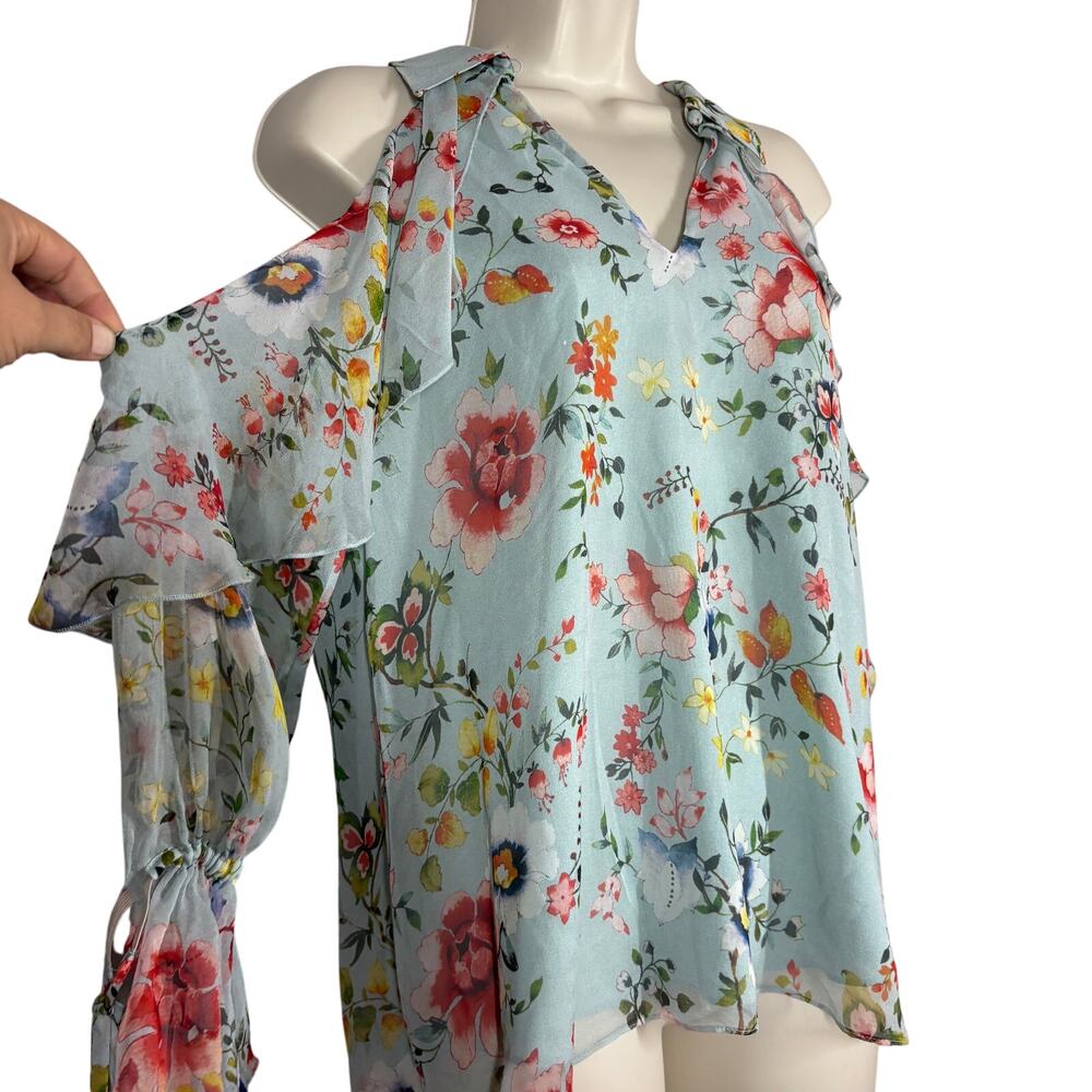 Alice + Olivia Silk Blayne Peasant Top Floral Off Shoulder Casual Flowy - M - Picture 6 of 8